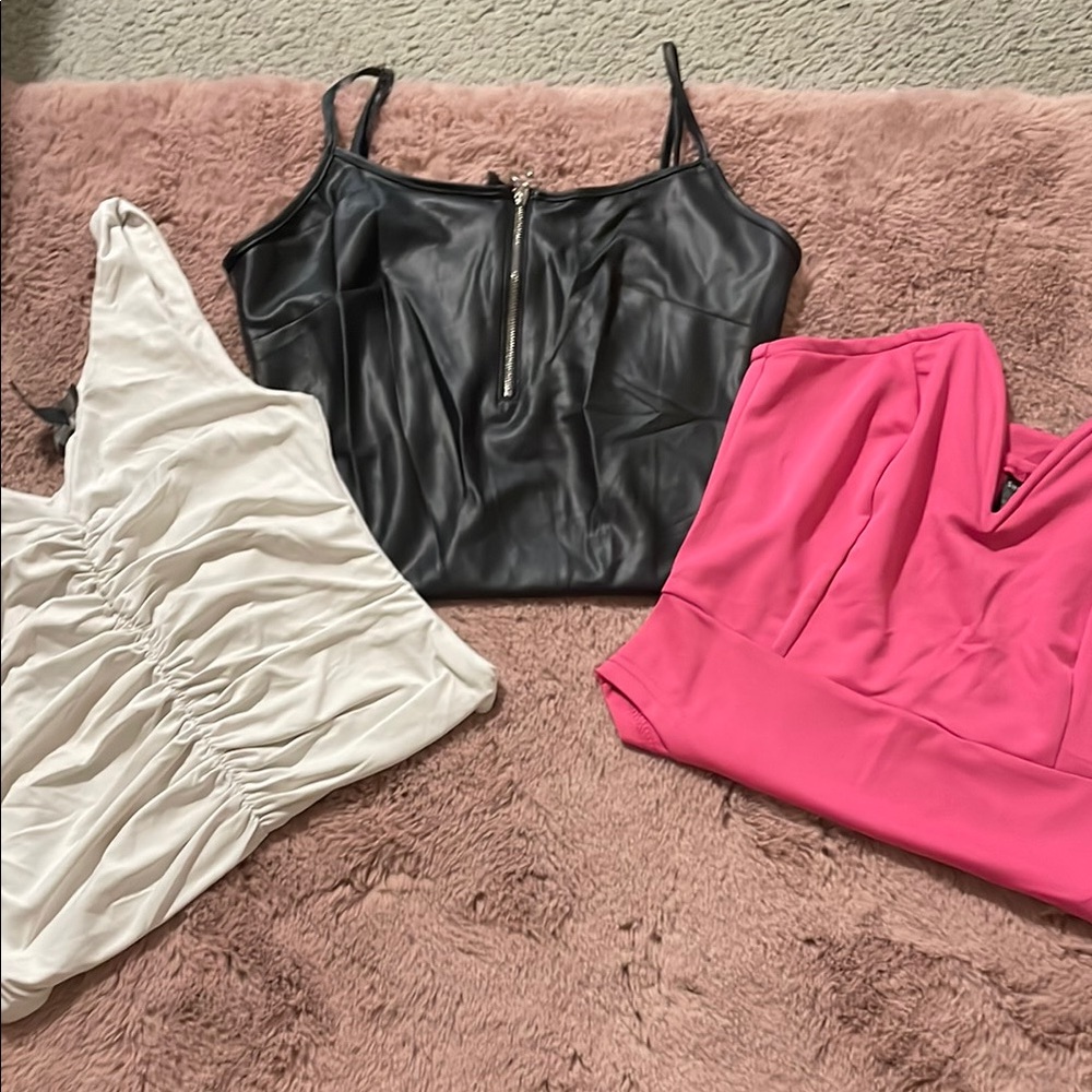 Stylish Women's Tops Set - Black, White, and Pink